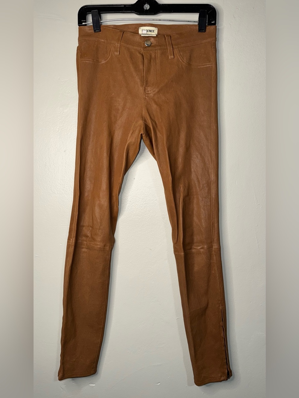 L'AGENCE Brown Faux Lambskin Skinny Pants